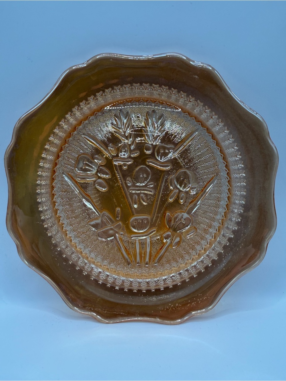 Vintage Jeanette Iris Orange Carnival Glass Plate